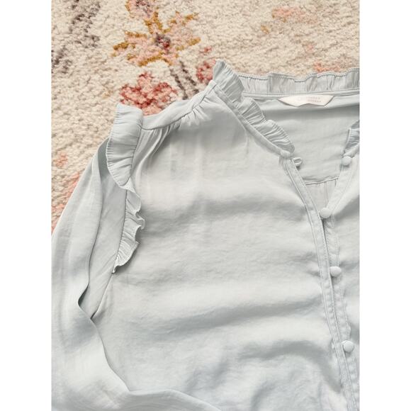 Women's Lauren Conrad light blue Ruffled Button-Up Long Sleeve Blouse Size small - Picture 5 of 15